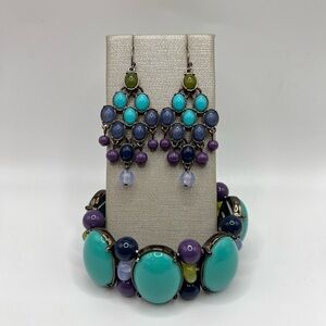 DANA BUCHMAN GUN METAL STRETCH CUFF BRACELET & EARRING SET